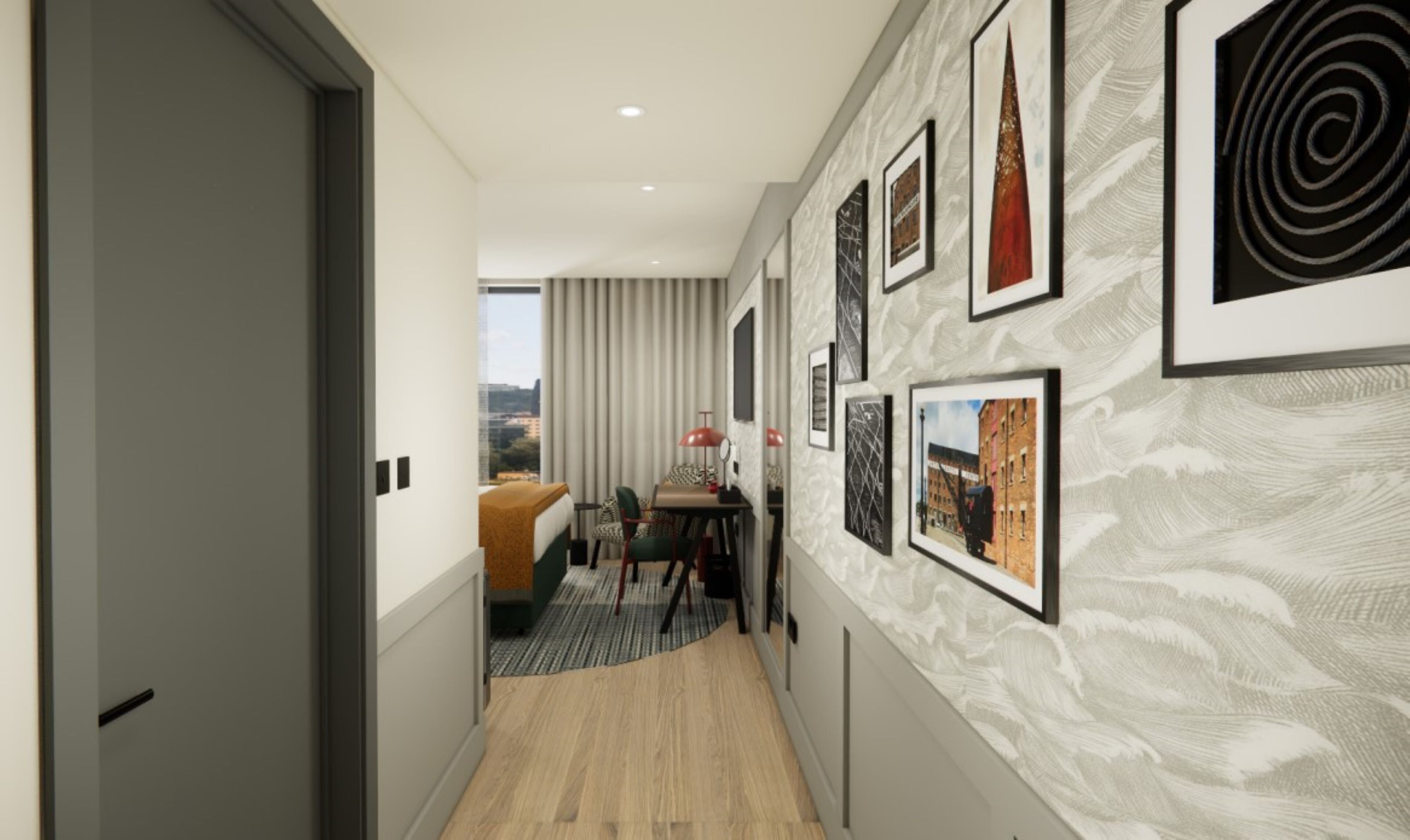 In-room safe, desk, laptop workspace, blackout curtains