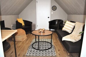 TV, fireplace, books