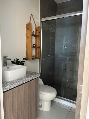 淋浴设施、吹风机、毛巾、肥皂