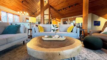 Smart TV, fireplace, DVD player, books