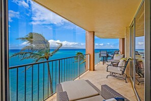 Terrace/patio - Spectacular ocean views at Spacious 2-BR AC Pool- Royal Kahana 610 (Lahaina)