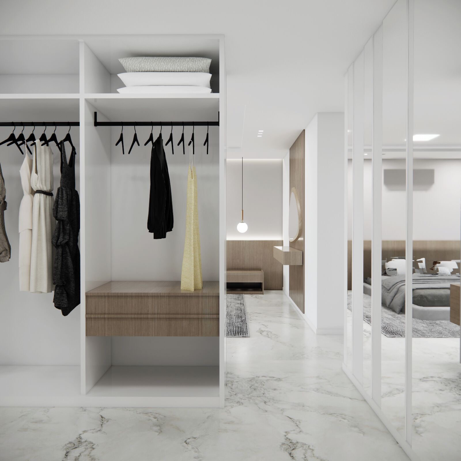 Luxe beddengoed, pillowtop-bedden, een bureau, een laptopwerkplek