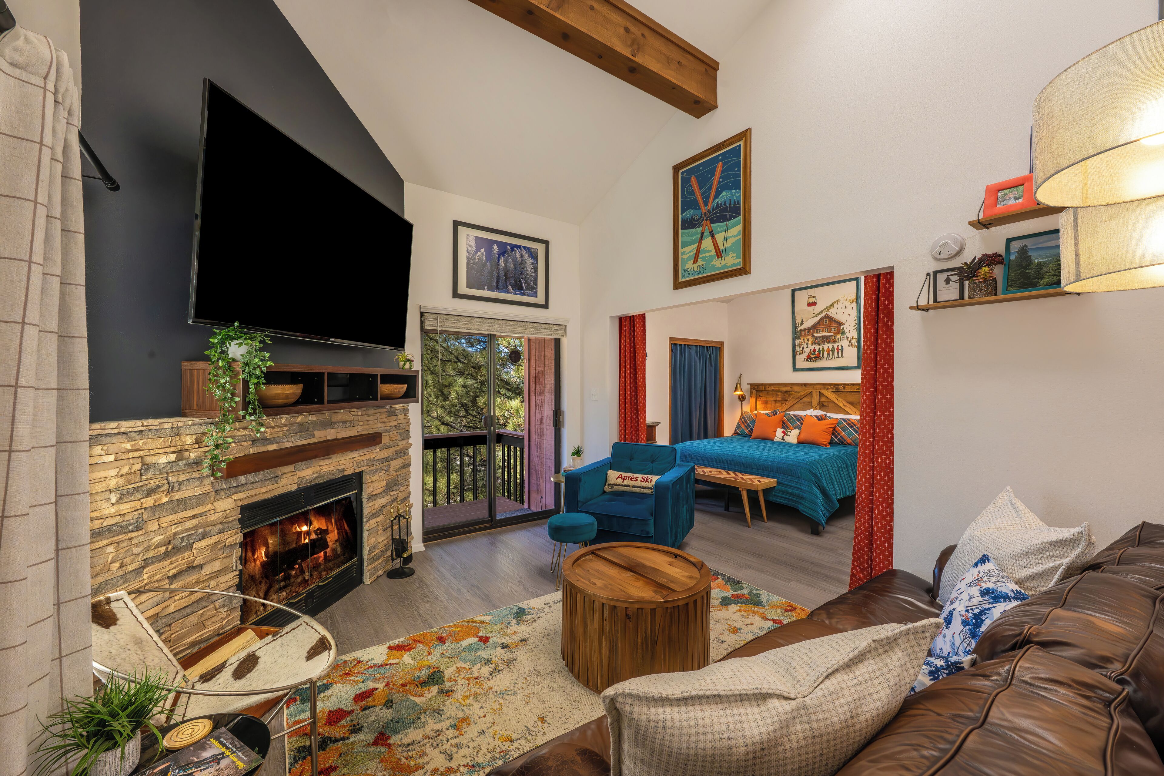 Smart TV, fireplace, video games, books