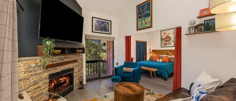 Smart TV, fireplace, video games, books