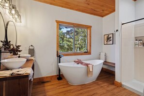 Shower, hair dryer, towels, soap - New! Caramel Crest A-Frame Cabin—Beautiful, Cozy Escape by Pigeon Forge-Hot Tub (Sevierville)