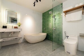 Regadera, tina de hidromasaje, secadora de cabello, bidet 