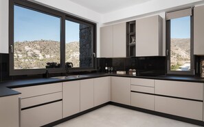 Villa, Sea View | Private kitchen | Full-sized fridge, microwave, oven, stovetop