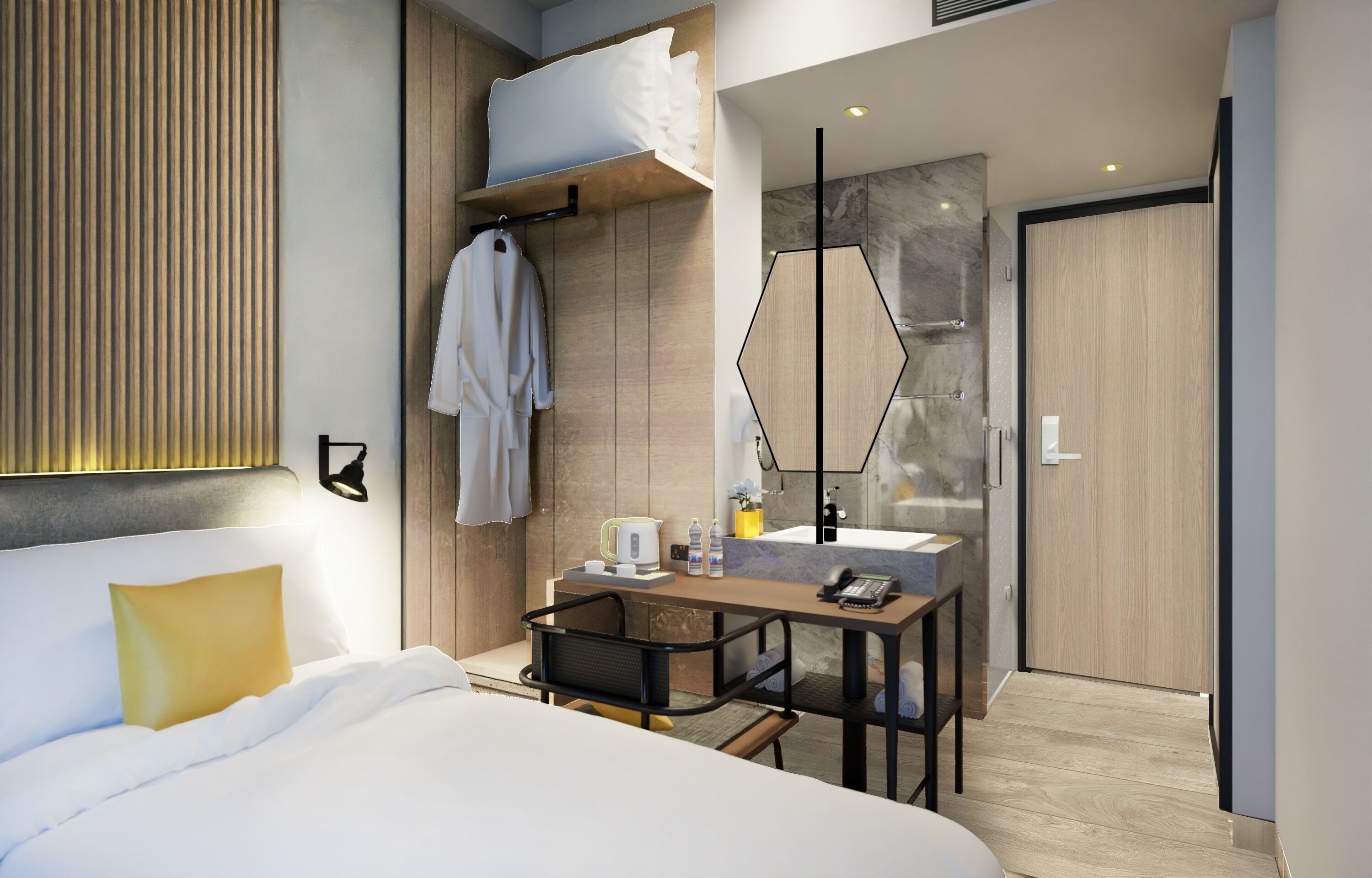 Deluxe tweepersoonskamer | Een kluis op de kamer, een bureau, verduisterende gordijnen, gratis wifi