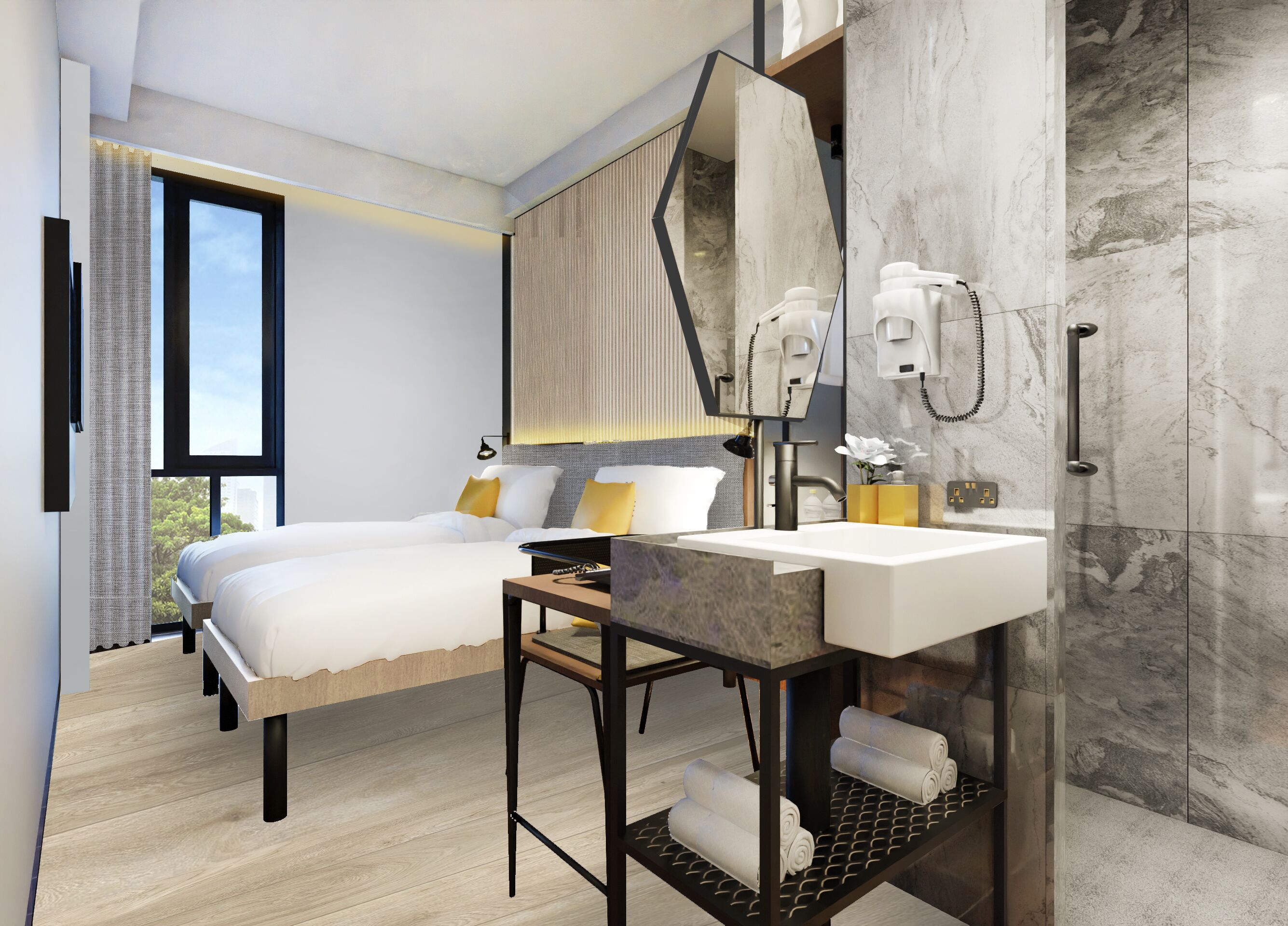 Grand Twin kamer | Een kluis op de kamer, een bureau, verduisterende gordijnen, gratis wifi