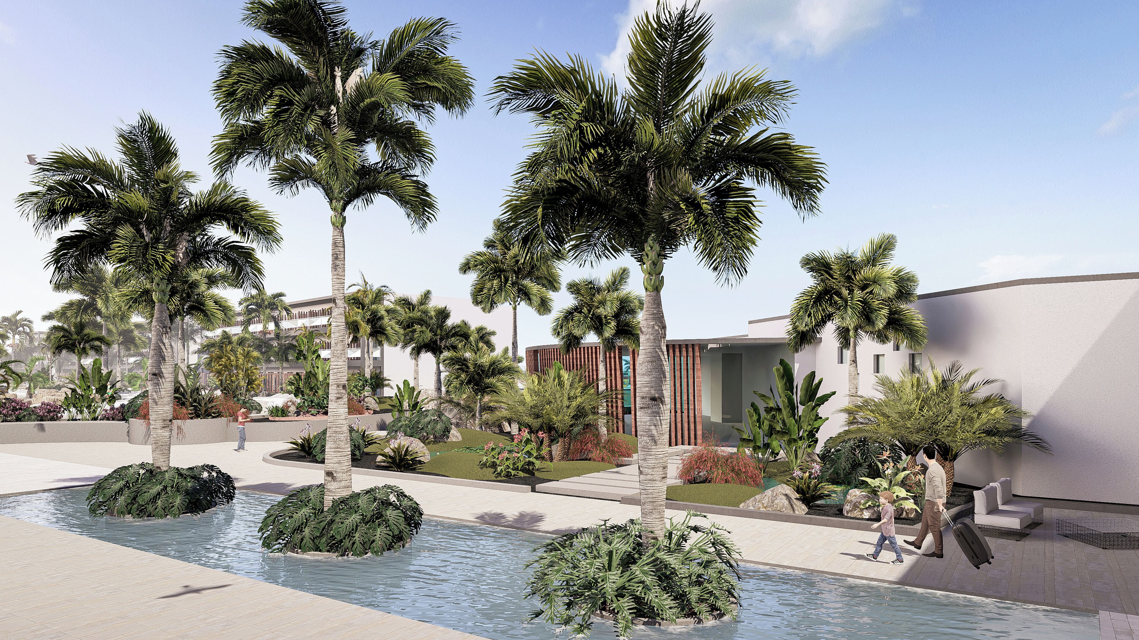 2 สระว่ายน้ำกลางแจ้ง, ร่มริมสระว่ายน้ำ, เก้าอี้อาบแดดริมสระ