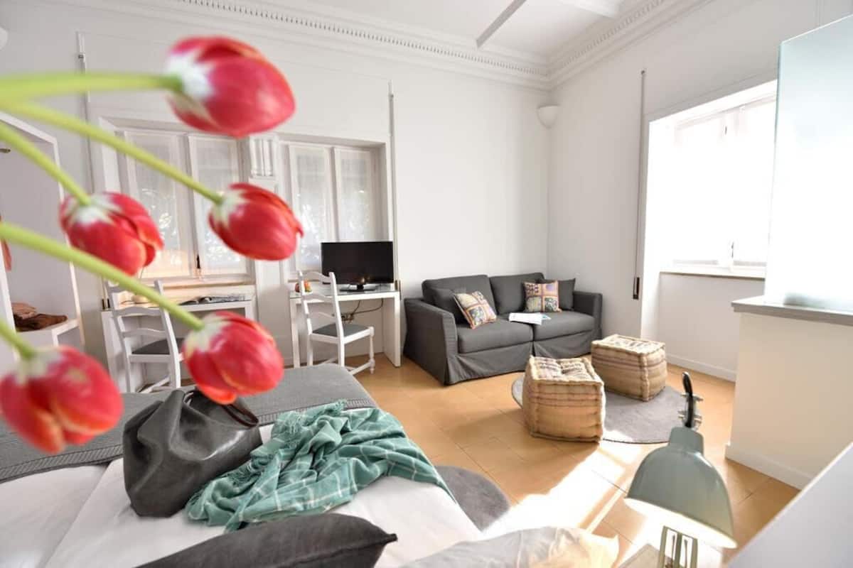 Habitación Confort con 1 cama matrimonial o 2 individuales, vista al jardín | Insonorización, tabla de planchar con plancha y wifi gratis