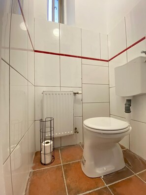 Basic Apartment | Bathroom | Shower, free toiletries, towels, soap