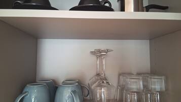 Fridge, stovetop, cookware/dishes/utensils