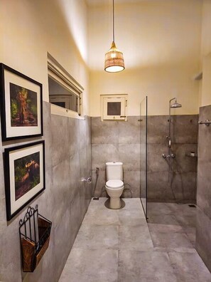 Deluxe Cottage | Bathroom | Shower, bathrobes, slippers, towels