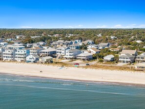 Aerial Views - 5228 E Beach Dr, perfect for 18 guests with a pool and dog-friendly amenities. (Oak Island)