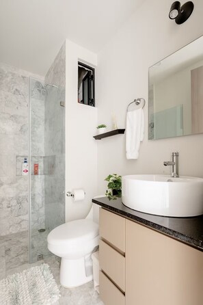 Eco-friendly toiletries, hair dryer, towels, soap - Apartment in La Roma : Style + Comfort (Ciudad de México)