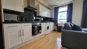 Fridge, microwave, oven, toaster