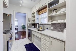 Fridge, microwave, oven, stovetop - Midtown Tulsa Bungalow • Near Utica Square Shops (Tulsa)