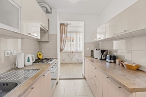 Fridge, microwave, oven, dishwasher