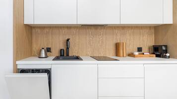 Mini-fridge, coffee/tea maker, electric kettle