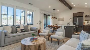 Smart TV, fireplace, foosball, table tennis