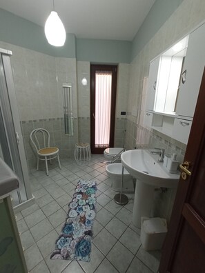 Ducha, secador de pelo, bidé y toallas