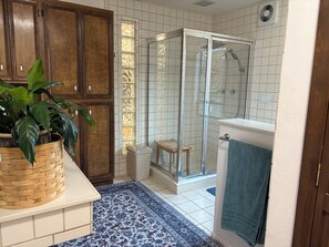 Douche, sèche-cheveux, serviettes fournies, papier toilette