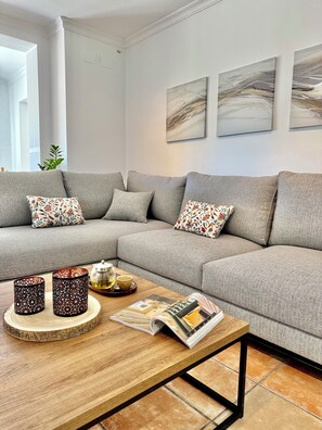 Smart TV, chimenea, reproductor de DVD y libros 