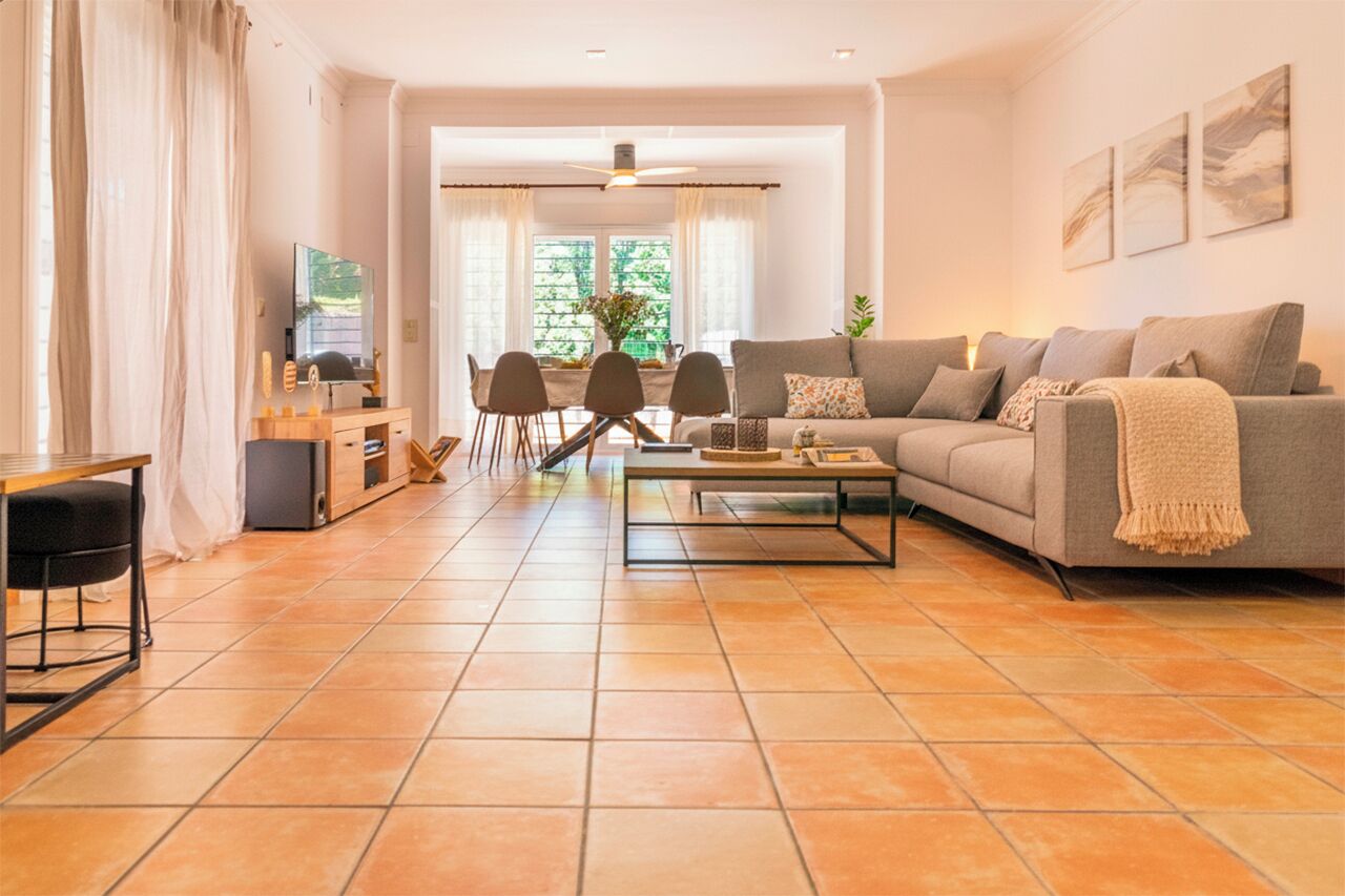 TV connectée, cheminée, lecteur de DVD, livres