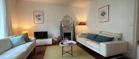 TV, fireplace