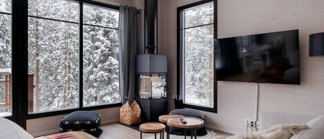 Una televisión, una chimenea