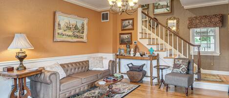 TV, fireplace, video library, stereo