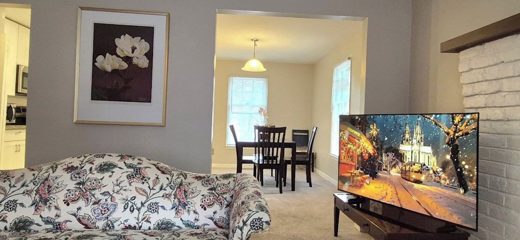 TV, fireplace