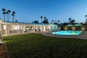 Outdoor pool, a heated pool - NEW Kitchen, Bathrooms, Furniture, Floors & Grill In Midcentury Modern Pool Home (Palm Springs)