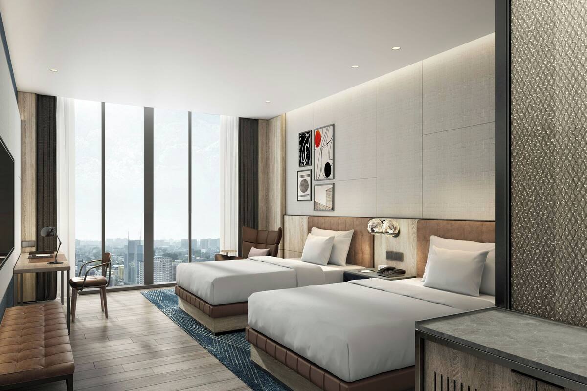 Superior Room, 2 Double Beds, City View | Premium bedding, desk, laptop workspace, blackout drapes