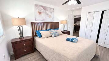 1 bedroom, desk, iron/ironing board, travel cot