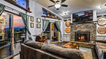 Smart TV, fireplace, video games, foosball