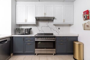 Fridge, microwave, oven, dishwasher