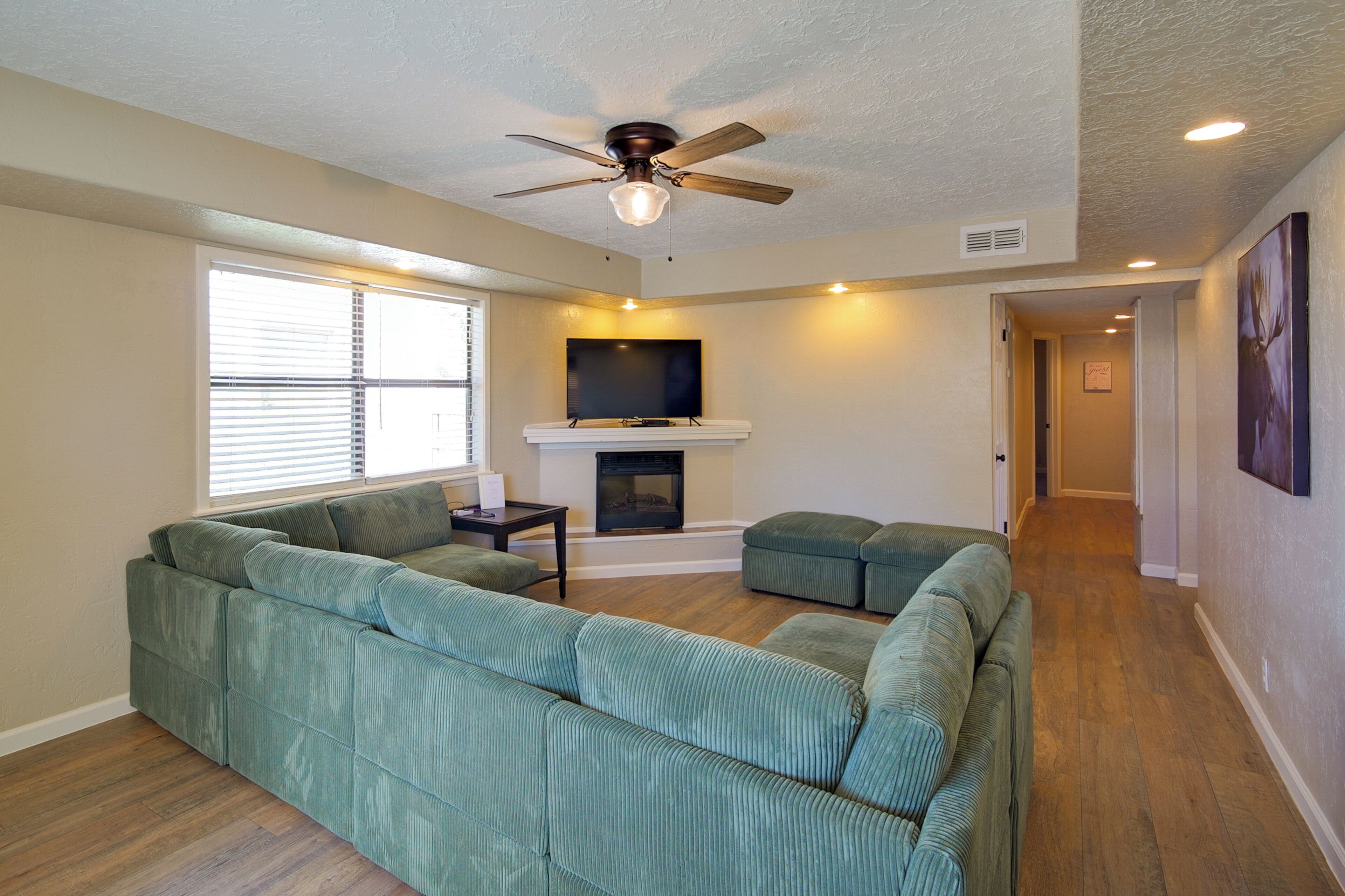 Télévision, cheminée, livres