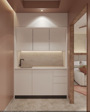 經典公寓, 花園景觀 | 私人小型廚房 | 爐台、鍋具/餐盤/廚房用品