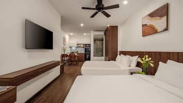 Family Apartment, Non Smoking, City View | Desk, laptop workspace, free WiFi, bed sheets