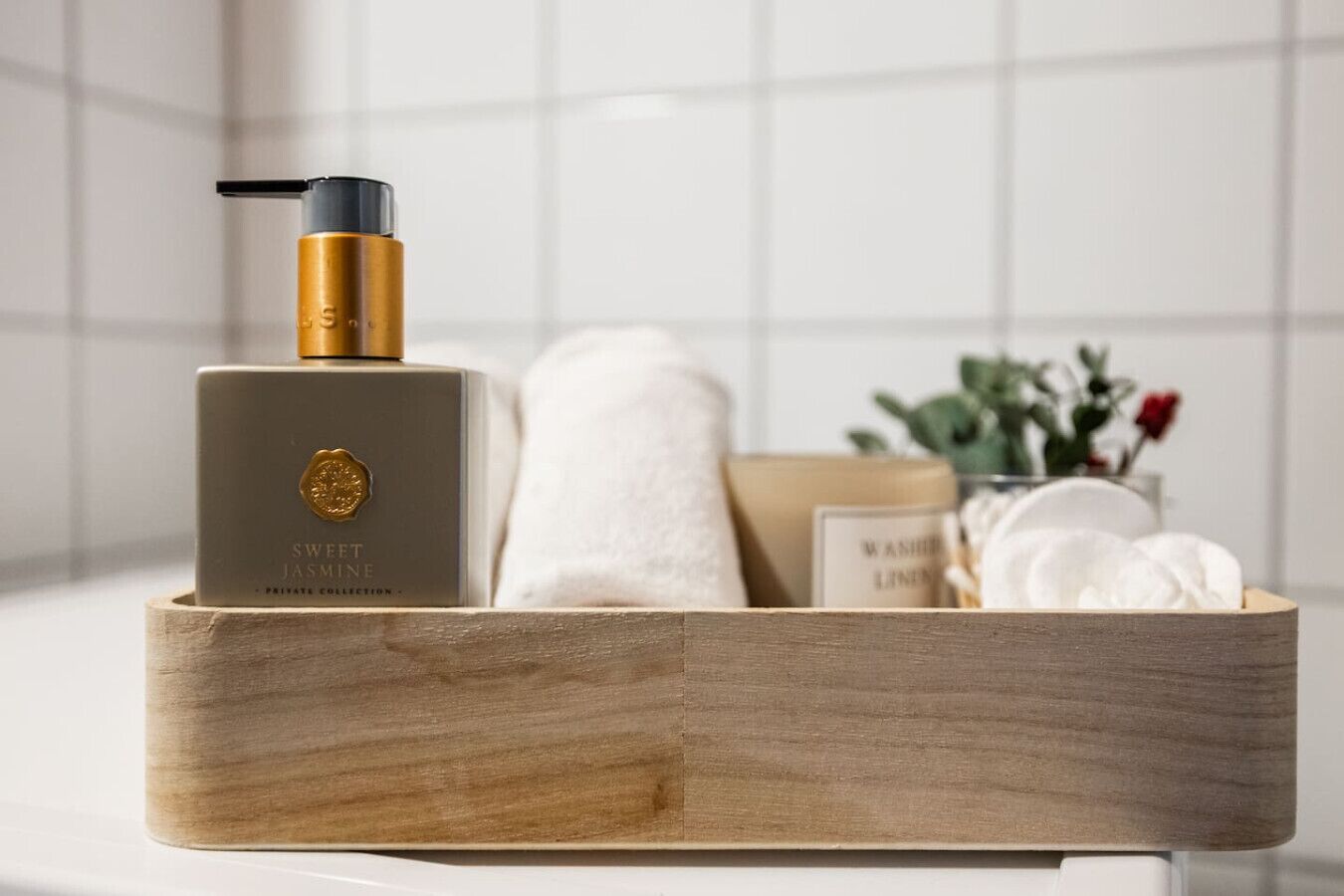 Hair dryer, towels, toilet paper