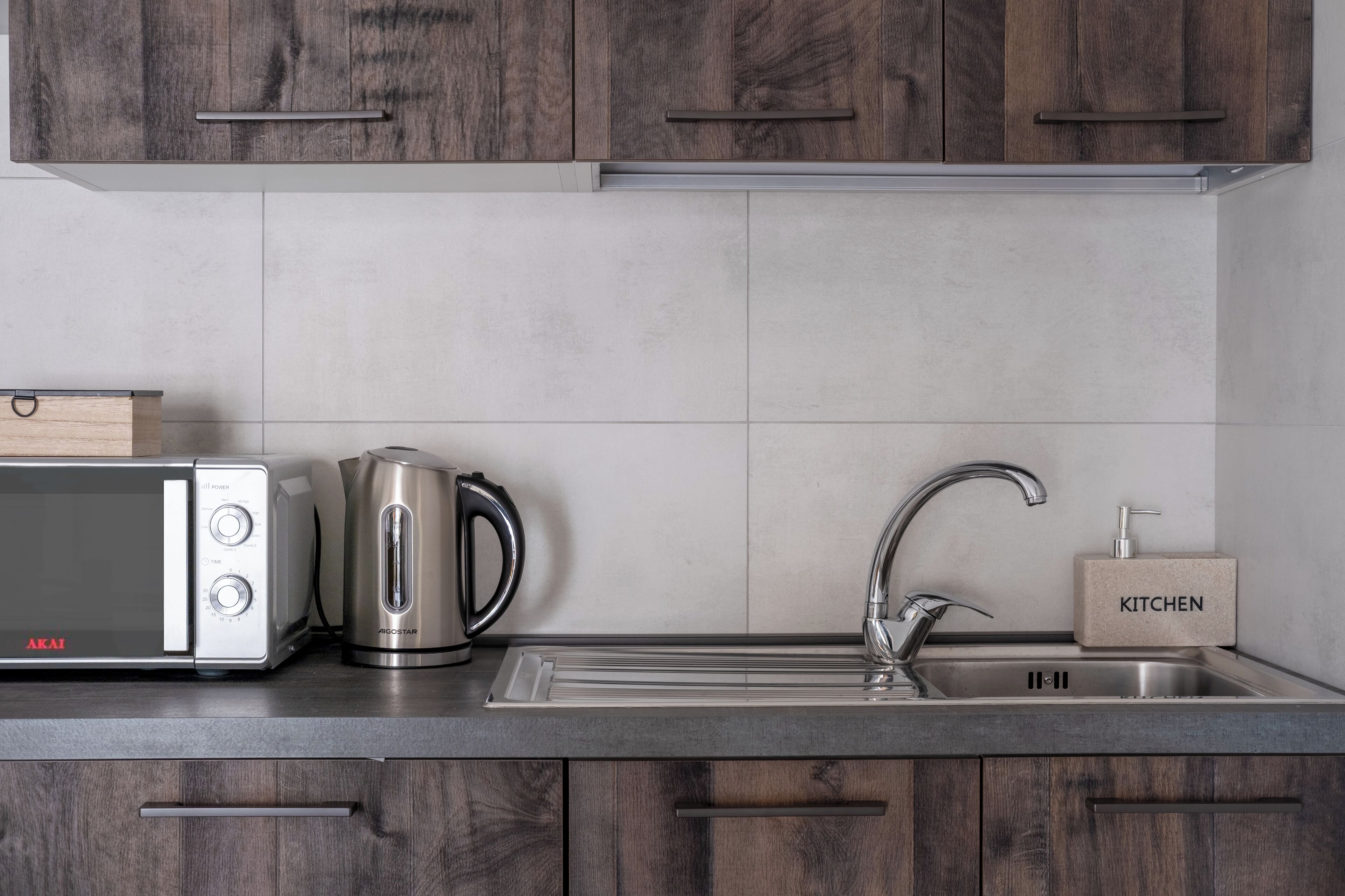 Microwave, oven, espresso maker, electric kettle