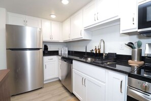 Fridge, microwave, oven, dishwasher