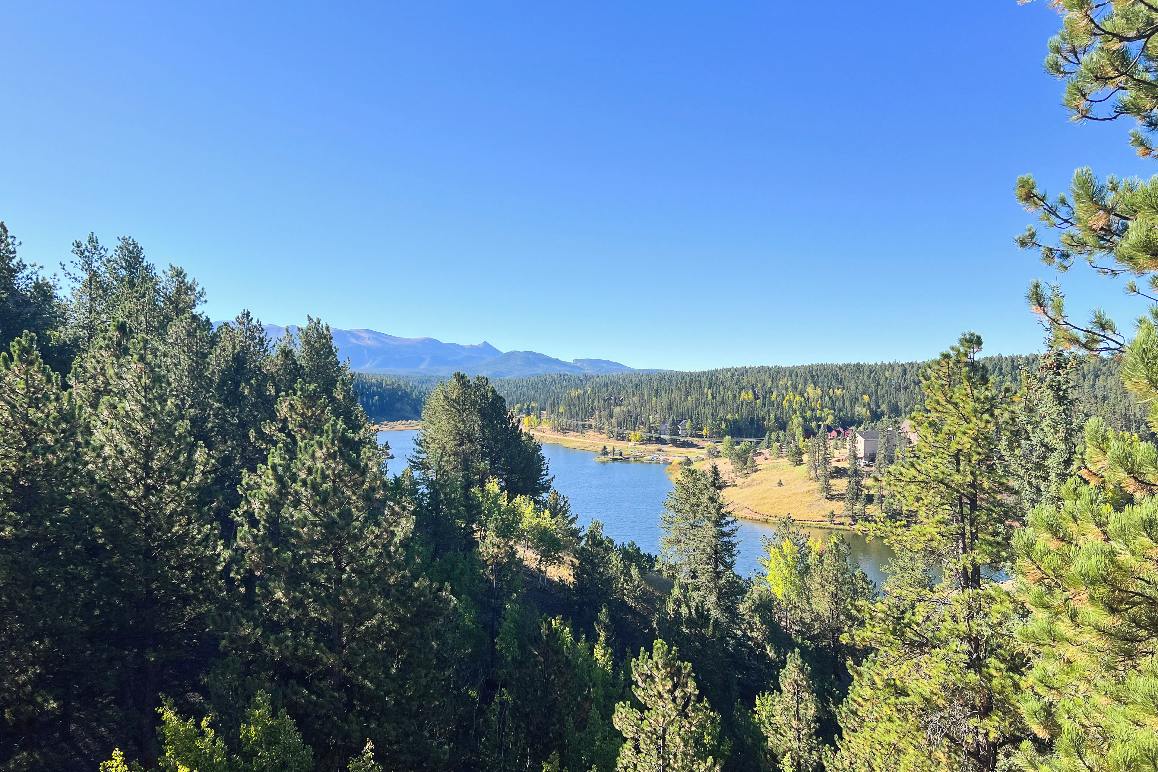 Un paysage montagneux, avec de vastes forêts et un lac.