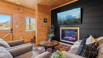 Una televisión, una chimenea