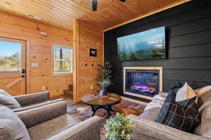 Una televisión, una chimenea