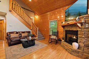 TV, fireplace, offices - Serene Mountain Retreat | Big Views, Hot Tub & EV (Sevierville)