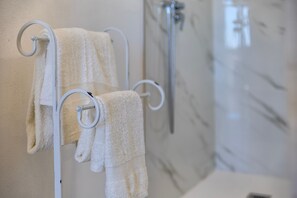 Ducha, secador de pelo, toallas