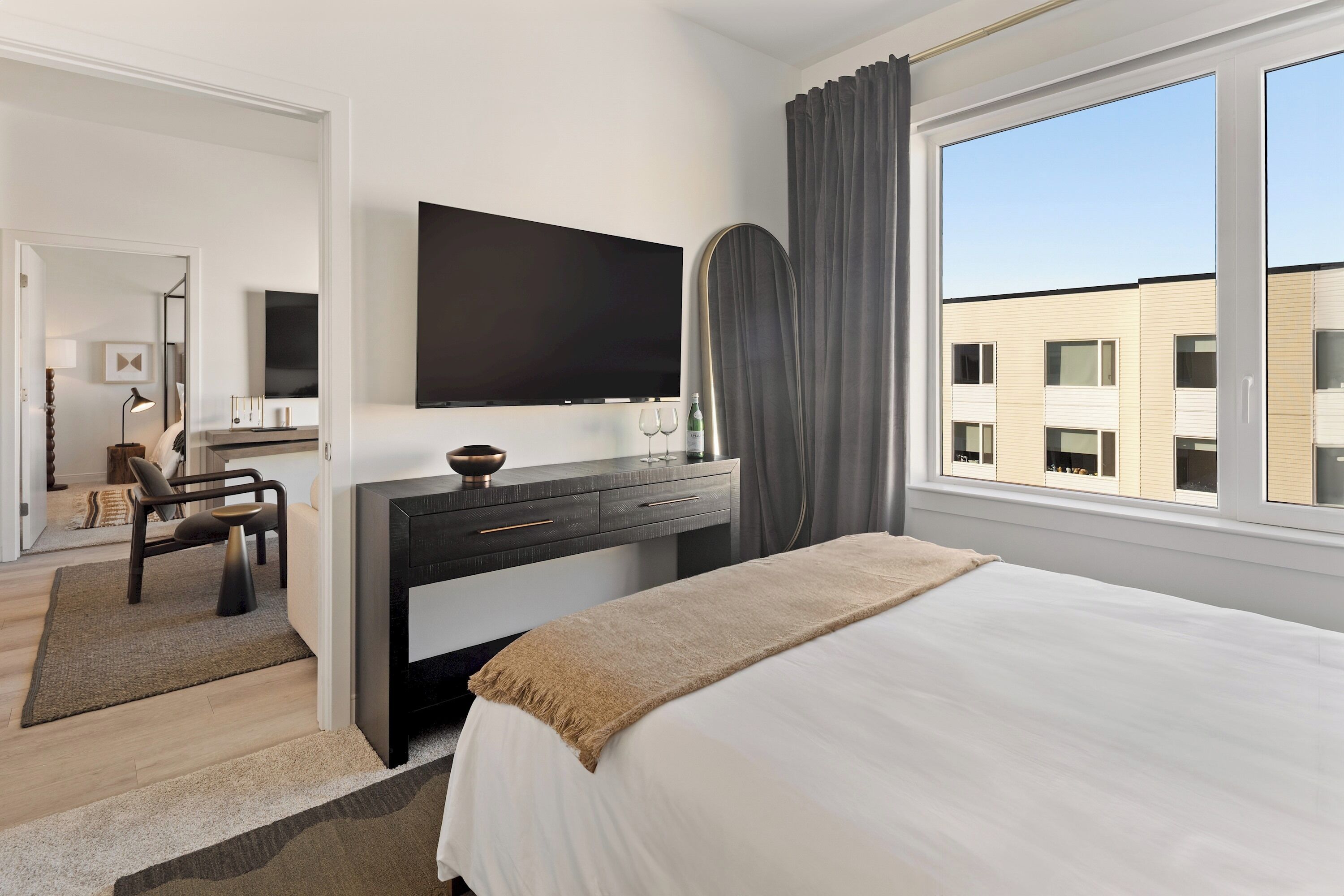 This chic bedroom blends designer style with a welcoming atmosphere.
Relax and recharge in privacy and comfort.